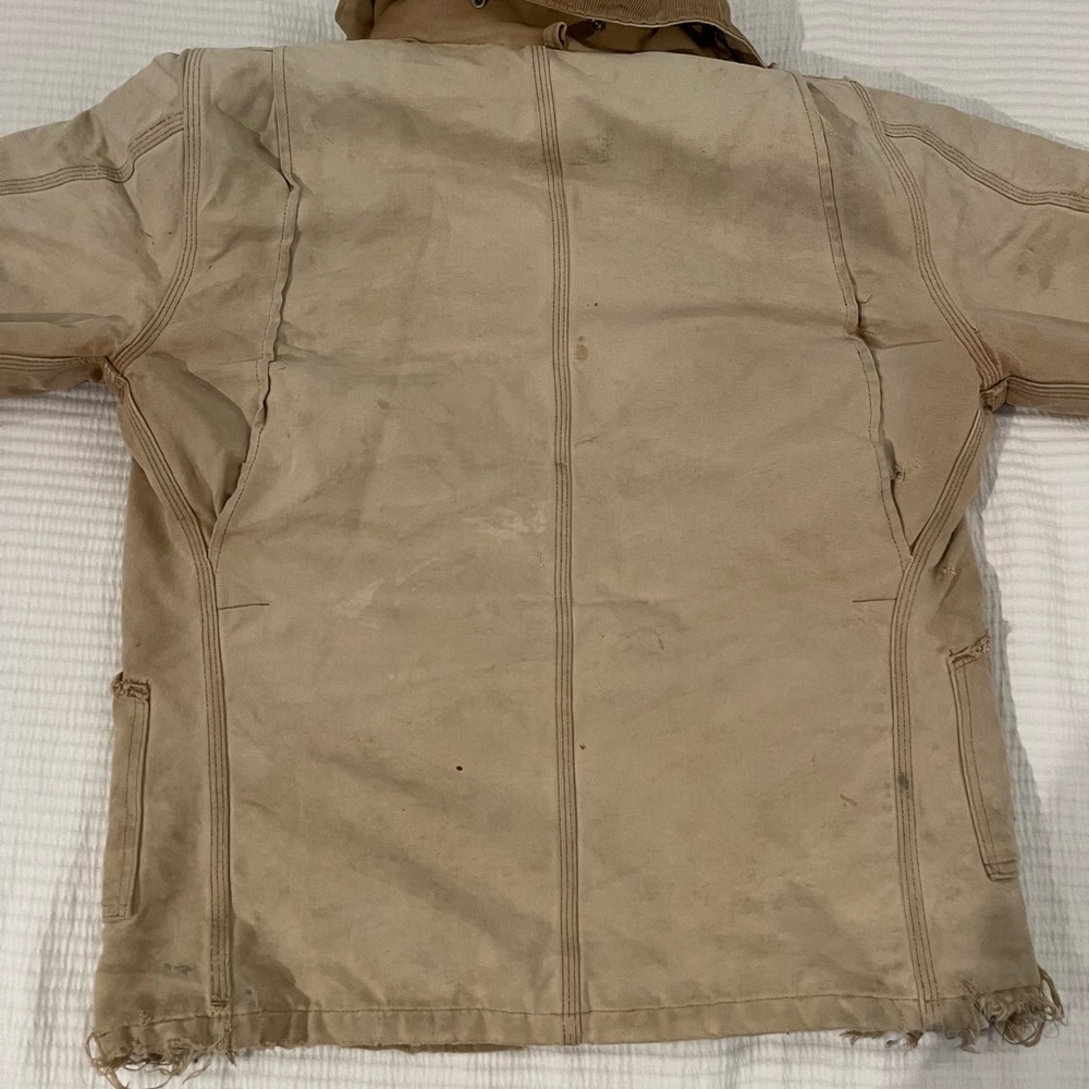 Vintage Carhartt Quilt Lined Tan Corduroy Collar Work Jacket Size Medium Stained - Picture 5 of 12